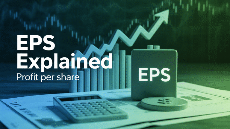 Earnings per share EPS calculation formula with visual representation of net income divided by shares outstanding