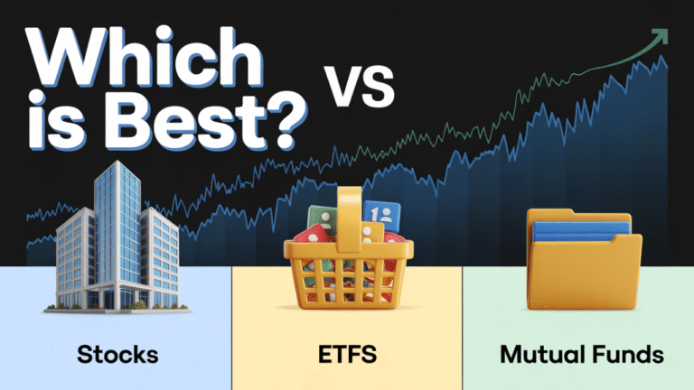 Stocks vs ETFs vs Mutual Funds comparison chart showing diversification benefits for investors