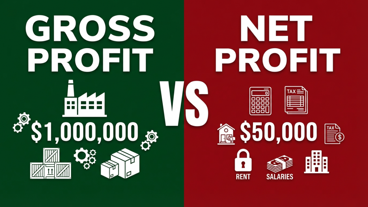 gross profit vs net profit difference explanation business owner calculating margins financial statement