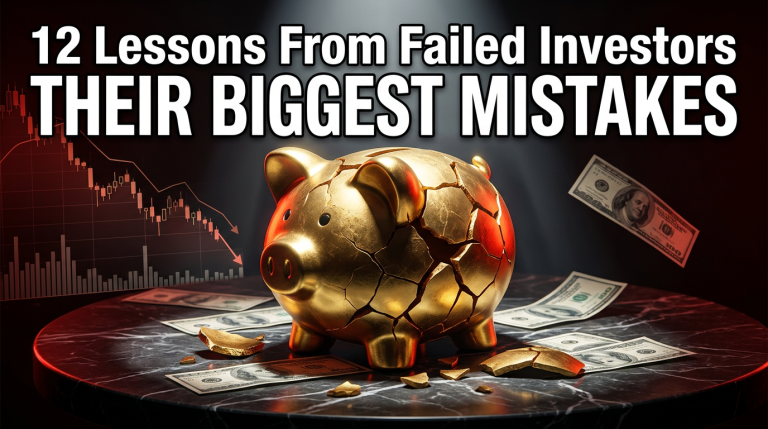 12 lessons from failed investors — broken piggy bank symbolizing catastrophic investment losses